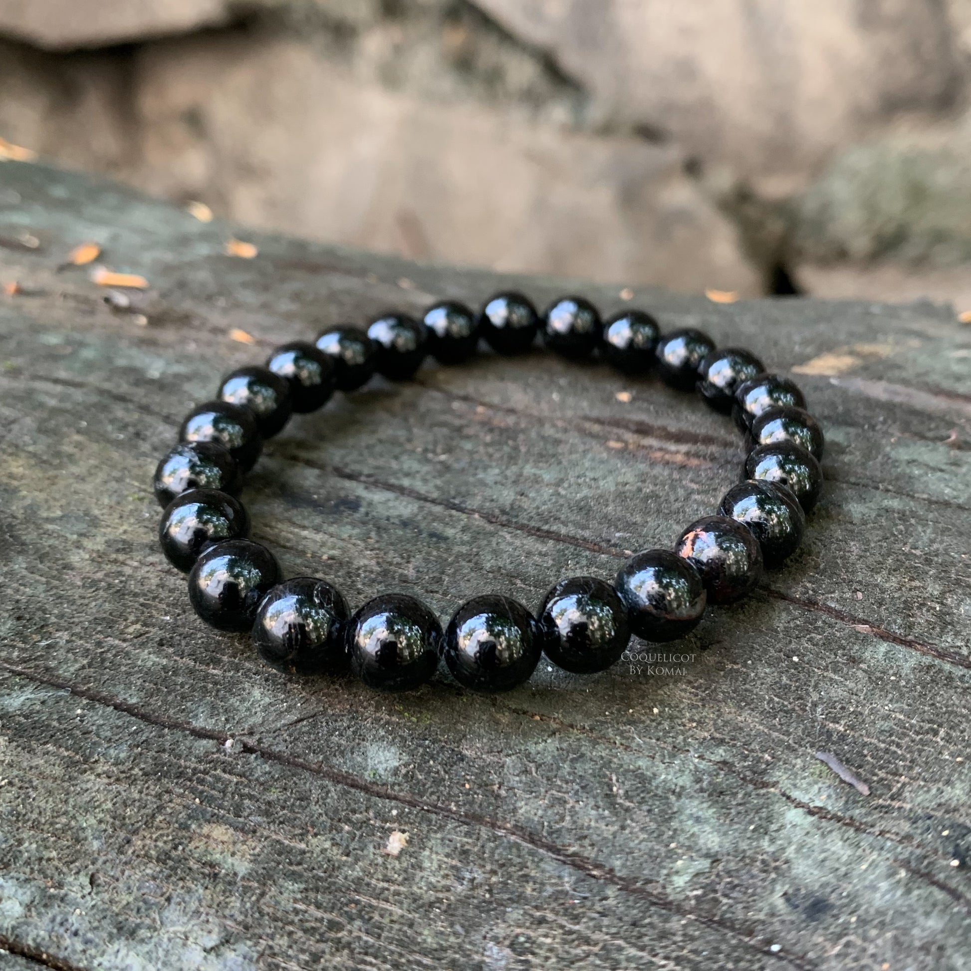 Free sized Black Tourmaline crystal beads bracelet - Handmade with natural 8mm gemstones, this unisex jewellery is a perfect spiritual gift