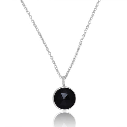 Black Obsidian Necklace with 10mm round cut pendant, chain and fine polish. This dainty women's jewellery is a perfect spiritual and unique gift.