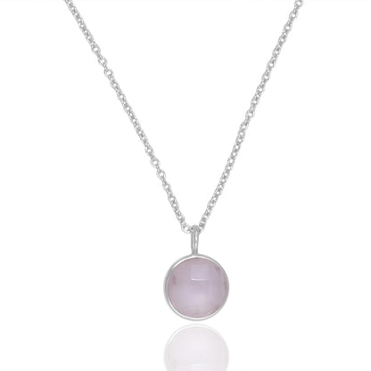 Rose Quartz Necklace with 10mm round cut pendant, chain and fine polish. This dainty women's jewellery is a perfect spiritual and unique gift.