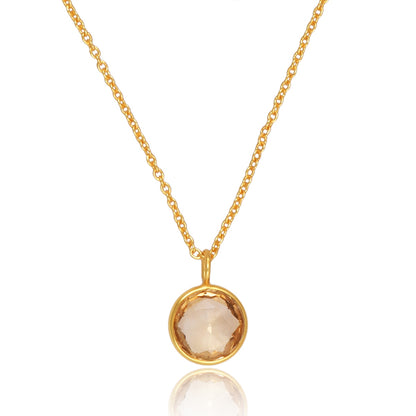 Citrine Necklace with 10mm round cut pendant, chain and 18K gold polish. This dainty women's jewellery is a perfect spiritual and unique gift.