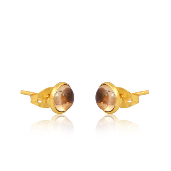 Yellow Citrine stud earrings - Handmade with natural round 7mm gemstones in brass with 18K Gold polish, this women's jewellery is a perfect spiritual gift