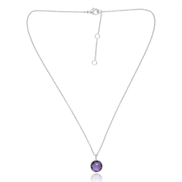 Amethyst Necklace and Earrings Set with 10mm round cut pendant, necklace and 6mm studded earrings. This dainty jewellery is a perfect spiritual and unique gift for women in India
