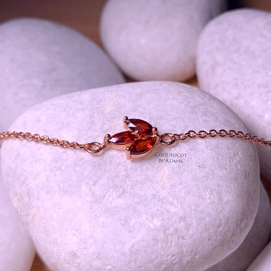 Dainty and minimal, marquise cut natural red Garnet gemstone bracelet for women in India