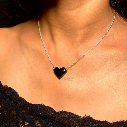 Amour - Black Obsidian Heart Necklace - 92.5 Sterling Silver