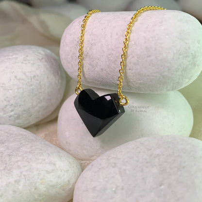 Amour - Black Obsidian Heart Necklace - 92.5 Sterling Silver, 18K Gold Plating
