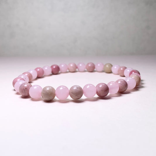 Rose Quartz and Rhodochrosite Bracelet - Free Sized Strechable Beads Bracelet for Women and Men